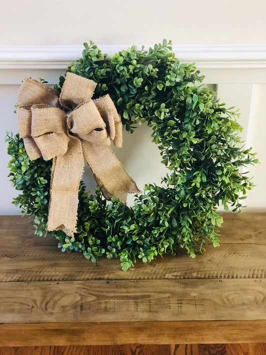 Farmhouse Wreath, Boxwood wreath, Wreath with initial, Green wreath, Green leaf wreath,Housewarming gift, Fixer upper wreath, Bride gift,22"