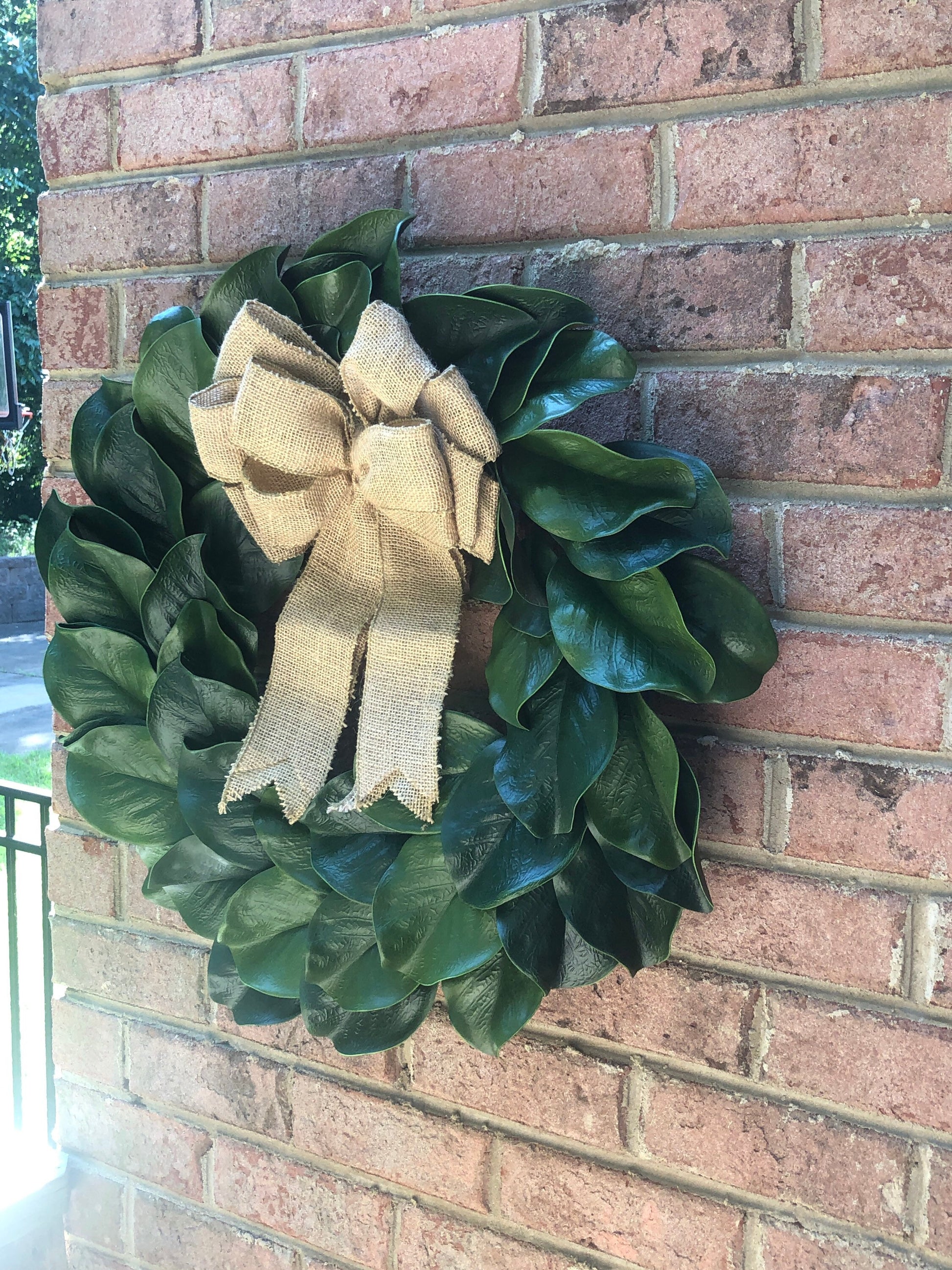 Sale/MAGNOLIA Wreath, Large 23-25" Magnolia leaf door wreath, Housewarming wreath, Farmhouse wreath,wedding gift, Wreath with burlap bow