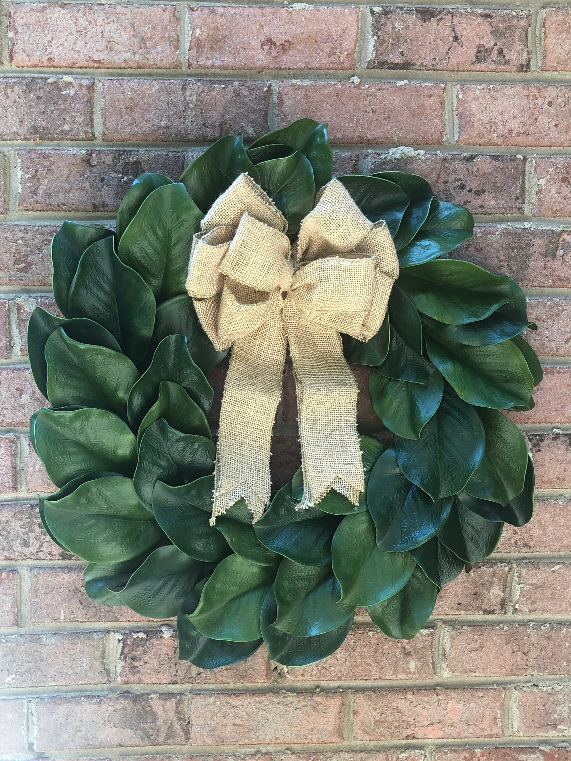 Sale/MAGNOLIA Wreath, Large 23-25" Magnolia leaf door wreath, Housewarming wreath, Farmhouse wreath,wedding gift, Wreath with burlap bow