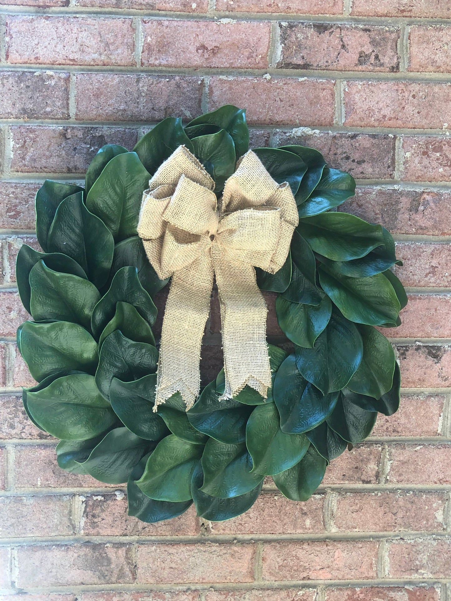 Sale/MAGNOLIA Wreath, Large 23-25" Magnolia leaf door wreath, Housewarming wreath, Farmhouse wreath,wedding gift, Wreath with burlap bow