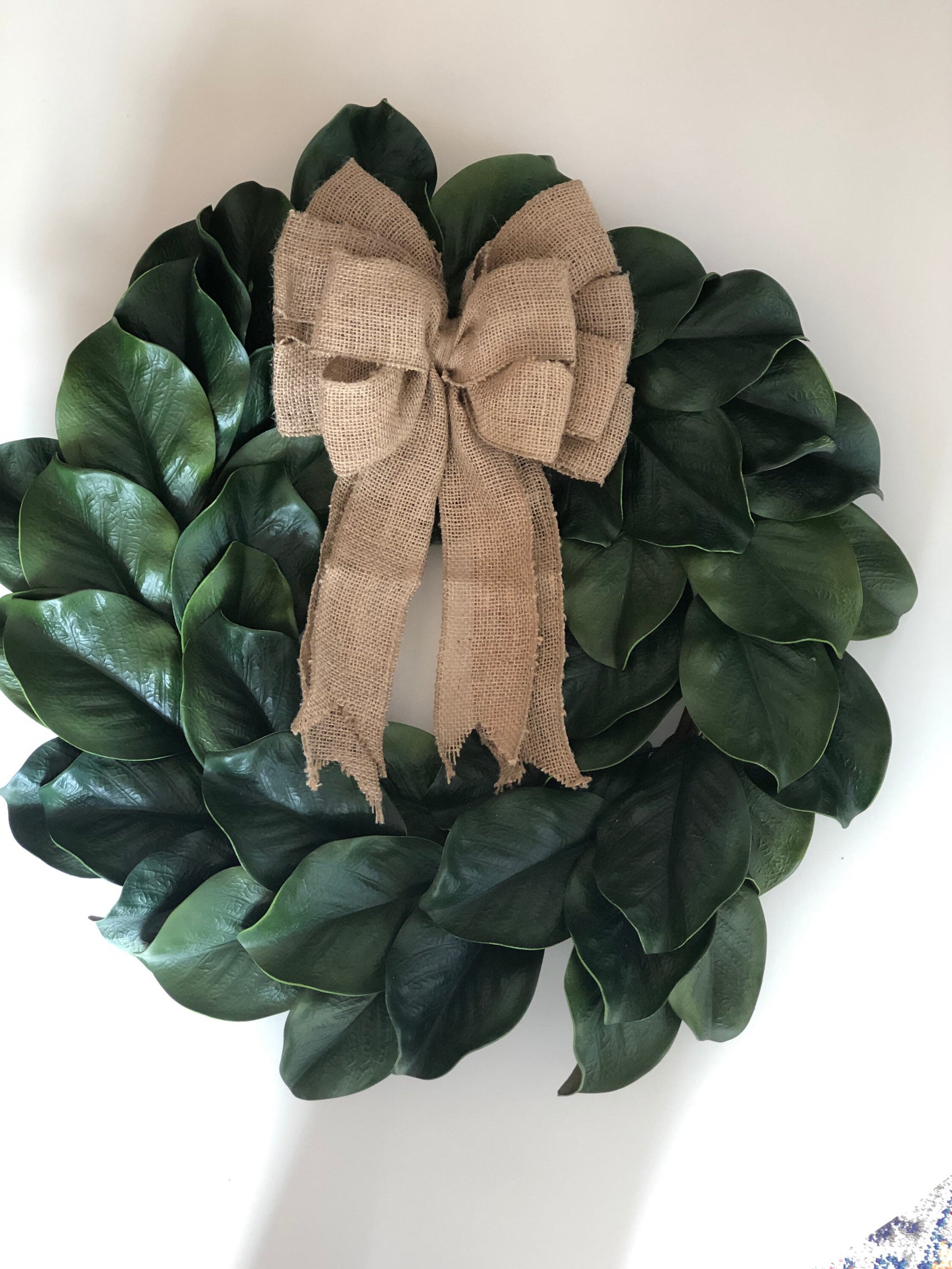 Sale/MAGNOLIA Wreath, Large 23-25" Magnolia leaf door wreath, Housewarming wreath, Farmhouse wreath,wedding gift, Wreath with burlap bow