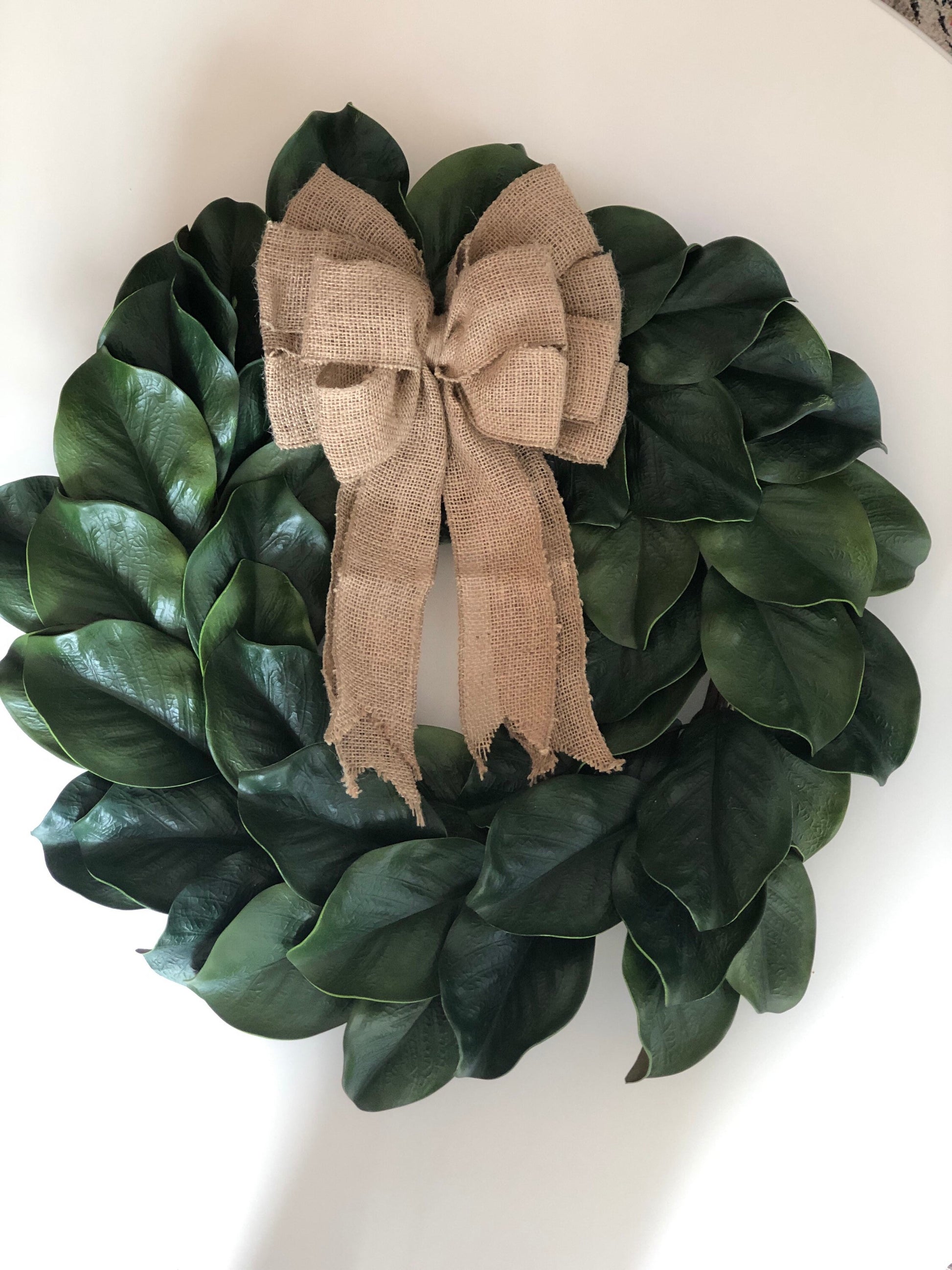 Sale/MAGNOLIA Wreath, Large 23-25" Magnolia leaf door wreath, Housewarming wreath, Farmhouse wreath,wedding gift, Wreath with burlap bow