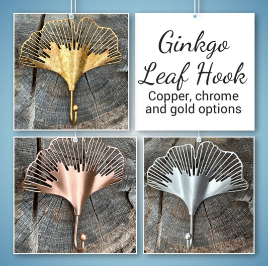 Gold copper chrome Ginkgo Leaf Metal Wall Hook, gold hook, towel hook, wall hook, Coat hook, flower hook, wall decor, nature decor