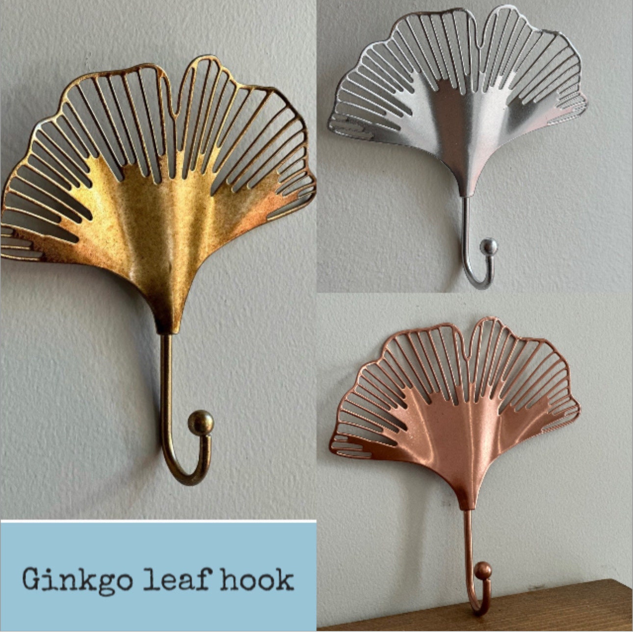 Gold copper chrome Bronze Ginkgo Leaf Metal Wall Hook, gold hook, towel hook, wall hook, Coat hook, flower hook, wall decor, nature decor