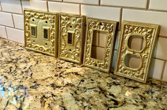 Light Switch Cover/Double light switch/cast iron switch/Light Switch Plate/Decorative wall Cover/ Outlet Cover/gold brass wall Metal Plate