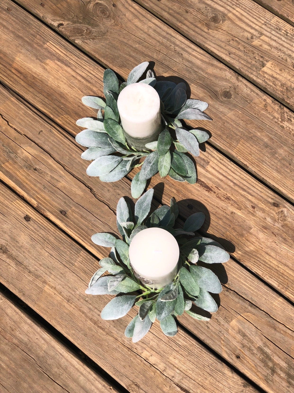 SALE/Lambs Ear Greenery Candle Ring Mini Wreath Wreath for Spring, Year Round Rustic Farmhouse Home Decor, Wedding centerpiece