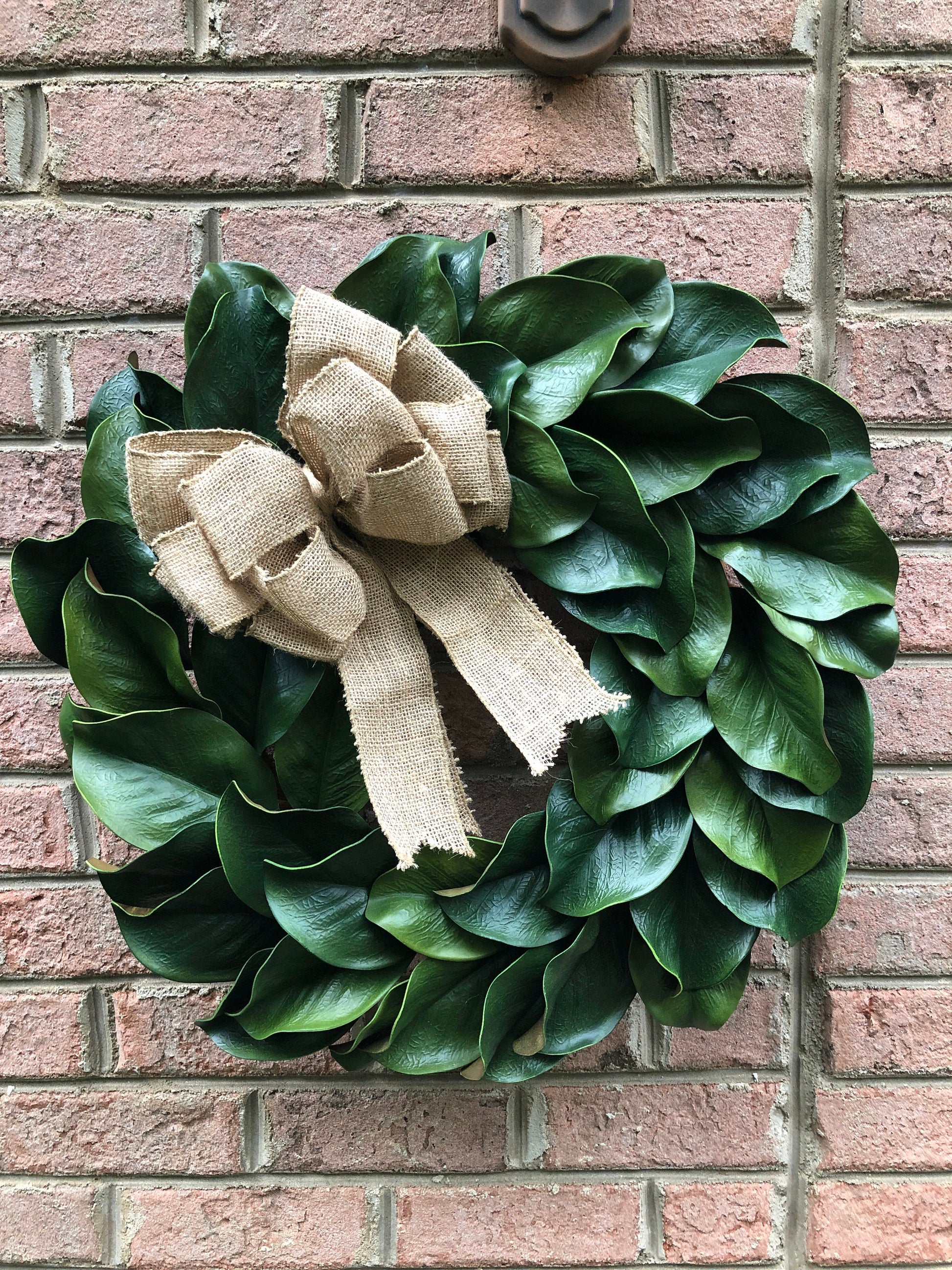 MAGNOLIA Wreath, Large 23-25" Magnolia leaf door wreath, Housewarming wreath, Front door Farmhouse wreath,wedding gift, Wreath with burlap