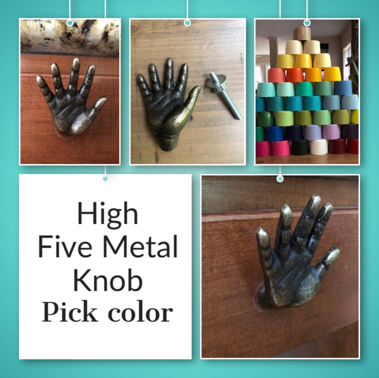 Sale/HAND Metal Cabinet Knob/Metal hand knob/High Five hand knob/PICK COLOR hand knob/Metal Bronze Knob Dresser Cabinet Drawer Pull/