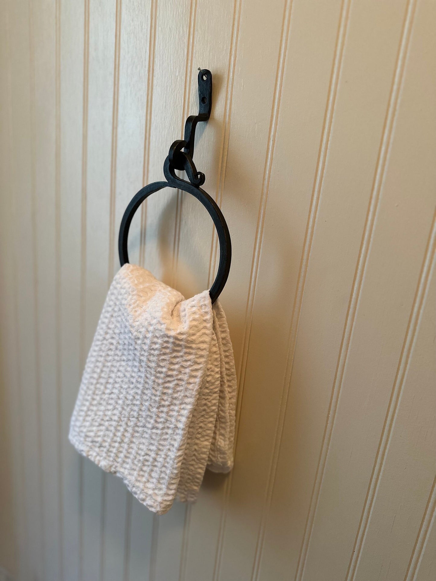 Black Forged Metal Towel Ring/Towel Rack/Bathroom Decor/Metal Towel Ring/PICK COLOR/Farmhouse Bathroom/Towel Hook/Kitchen Towel Holder