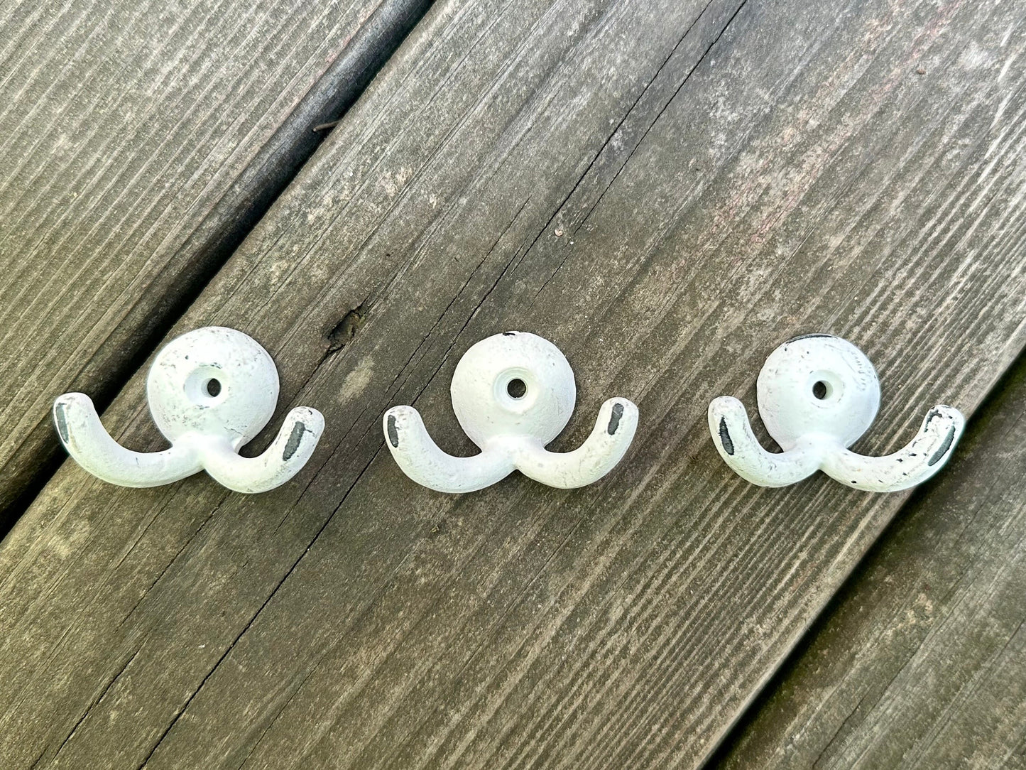 SET of 3 Double metal hooks/double wall hook// Shabby chic metal hooks/ Vintage hook/ cabin/ french country/ beach/ metal wall hook/